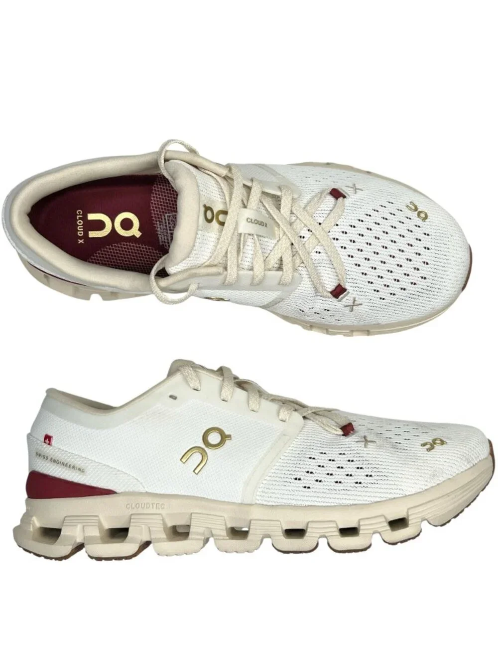 On Cloud X 4 Sneakers Limited Edition White Dark Red Trainers US Women's 9